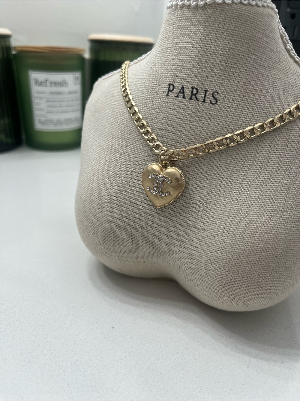 CC Gold Heart Pendant Necklace with Crystal CC Logo - Picture 4 of 8